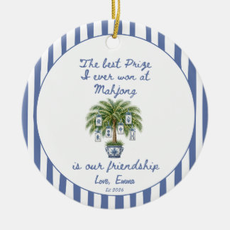Blue Chinoiserie Mahjong Best Friend Christmas Ceramic Tree Decoration