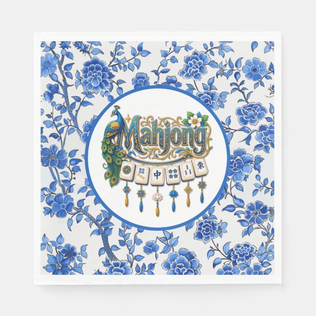 Blue Chinoiserie Mahjong  Napkin (Front)