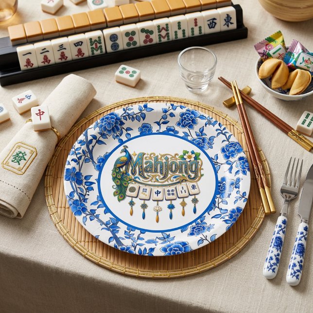 Blue Chinoiserie Mahjong  Paper Plate (Creator Uploaded)