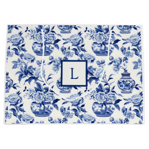 Blue Chinoiserie Monogram Large Gift Bag