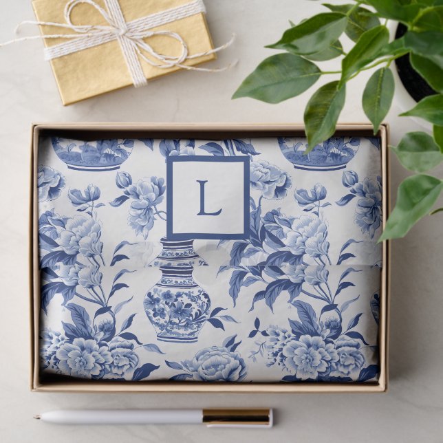 Blue Chinoiserie Monogram  Tissue Paper (Gift)