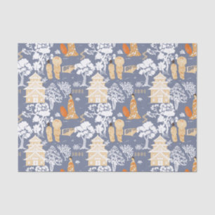 Blue Chinoiserie Pagodas Tissue Paper