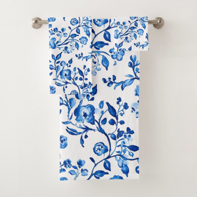 Blue Chinoiserie Pattern  Bath Towel Set (Insitu)