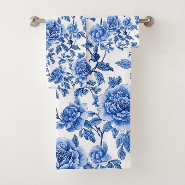 Blue Chinoiserie Pattern  Bath Towel Set (Insitu)