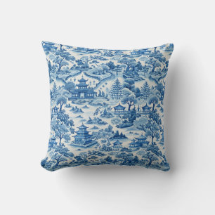 Blue chinoiserie pattern cushion
