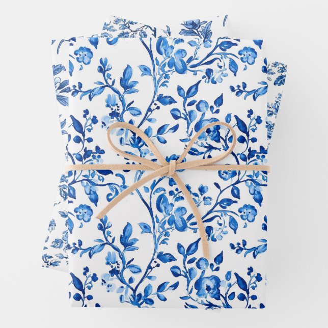 Blue Chinoiserie Pattern  Wrapping Paper Sheet (In situ)