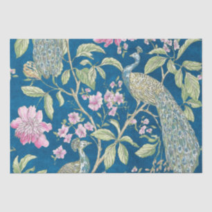 Blue Chinoiserie peacock floral decoupage Tissue Paper