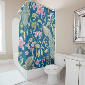 Blue Chinoiserie peacock floral  Shower Curtain