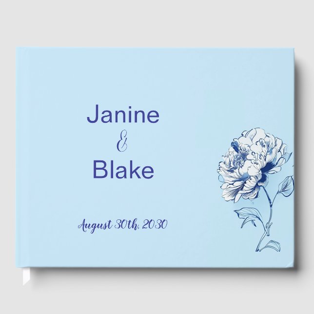 Blue Chinoiserie Peony Wedding Guestbook (Front)