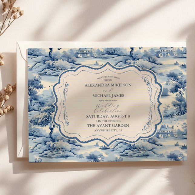 Blue Chinoiserie Porcelain Botanical Peony Wedding Invitation (Creator Uploaded)