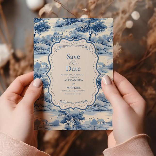 Blue Chinoiserie Porcelain Botanical Peony Wedding Save The Date (Creator Uploaded)