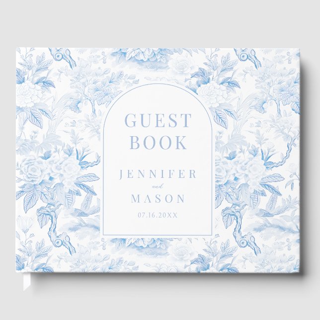 Blue chinoiserie porcelain gift wedding guest book (Front)