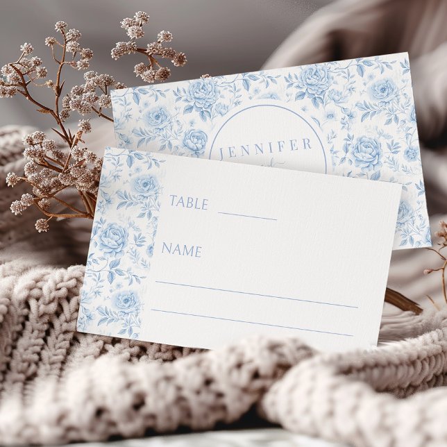 Blue Chinoiserie Porcelain Wedding Flat Place Card (Creator Uploaded)