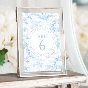 Blue chinoiserie porcelain wedding table numbers