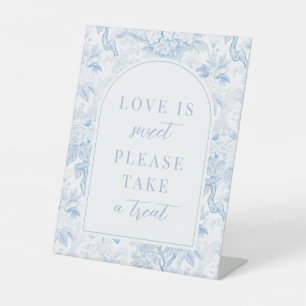 Blue chinoiserie porcelain wedding treat sign