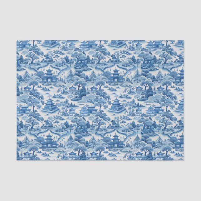 Blue Chinoiserie Porcelaine chinese Tissue Paper (Front)