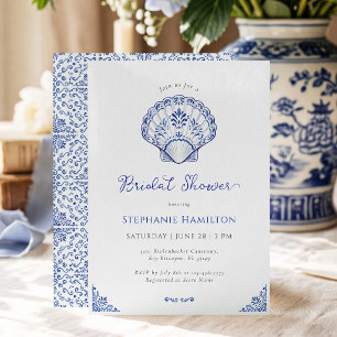 Blue Chinoiserie Seashell Bridal Shower Invitation