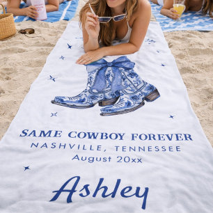 Blue Chinoiserie Settlin Down Bachelorette Party Beach Towel