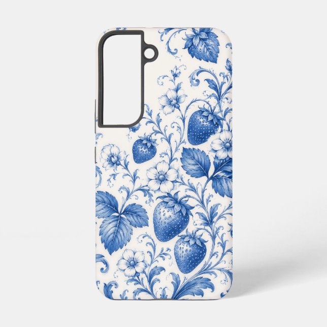 Blue Chinoiserie Strawberry Floral Phone Case (Back)