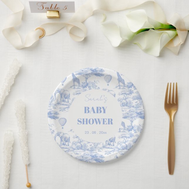 Blue Chinoiserie Toile de Jouy Baby Shower Paper Plate (Wedding)