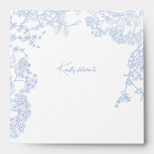 Blue Chinoiserie Toile de Jouy Wedding Envelope (Front)