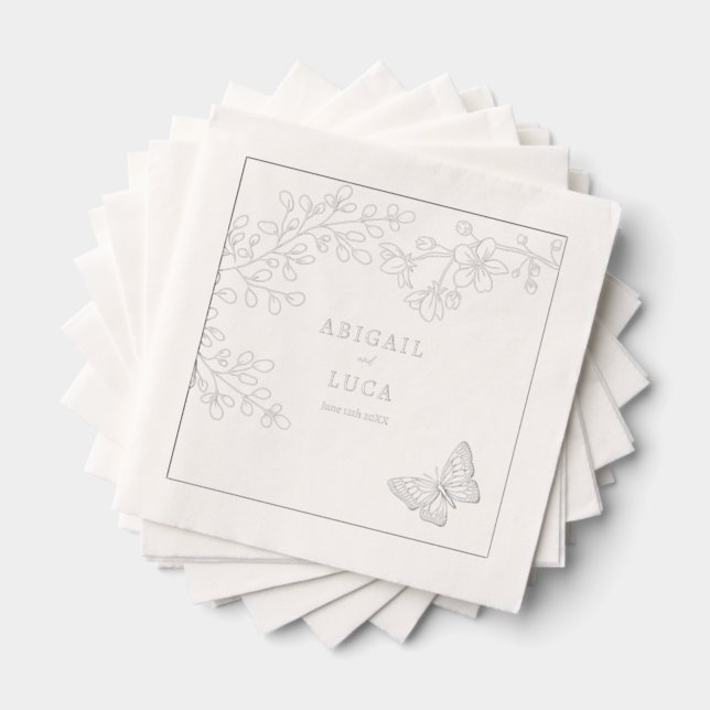 Blue Chinoiserie Toile de Jouy Wedding Foil Napkins (Insitu (Stacked))