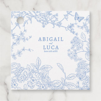 Blue Chinoiserie Toile de Jouy Wedding Save Date Favour Tags