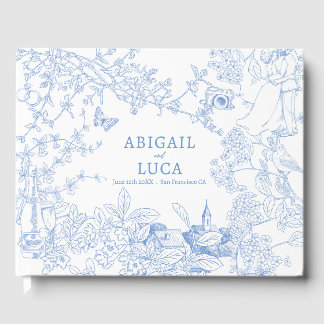 Blue Chinoiserie Toile de Jouy Wedding Save Date Guest Book