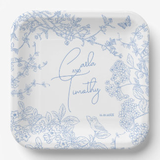 Blue Chinoiserie Toile de Jouy Wedding Save Date Paper Plate