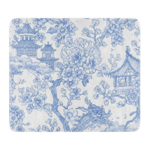 Blue Chinoiserie Toile Dragon Cherry Blossom Cutting Board