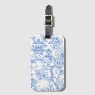 Blue Chinoiserie Toile Dragon Cherry Blossom Luggage Tag