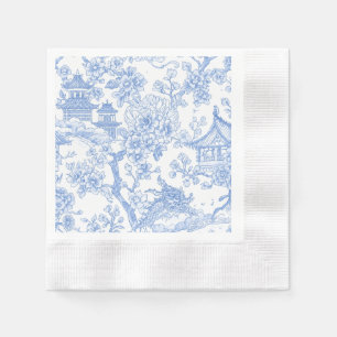 Blue Chinoiserie Toile Dragon Cherry Blossom Napkin