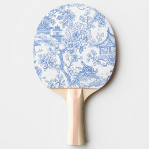 Blue Chinoiserie Toile Dragon Cherry Blossom Ping Pong Paddle