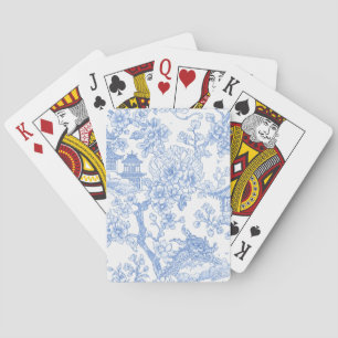 Blue Chinoiserie Toile Dragon Cherry Blossom Playing Cards
