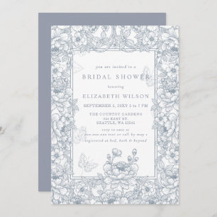 Blue Chinoiserie Toile Floral Bridal Shower Invitation