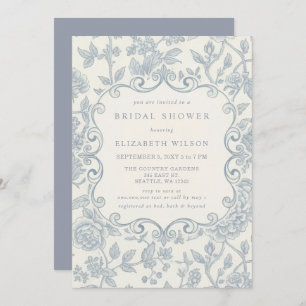Blue Chinoiserie Toile Floral Bridal Shower Invitation