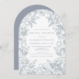 Blue Chinoiserie Toile Floral Bridal Shower Invitation