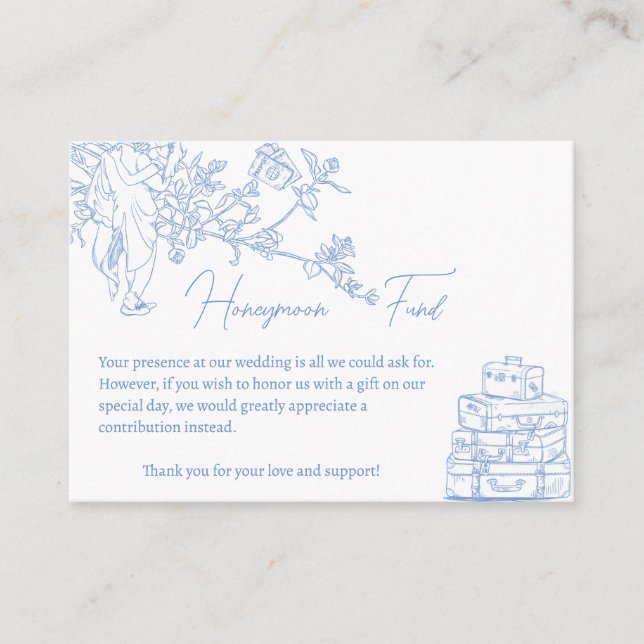 Blue Chinoiserie Toile Honeymoon Fund Wishing Well Enclosure Card (Front)