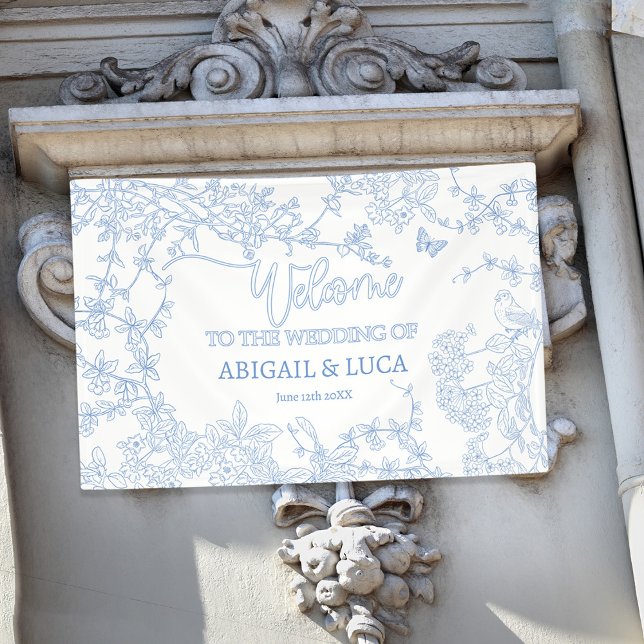 Blue Chinoiserie Toile Jouy Wedding Welcome Sign (Creator Uploaded)