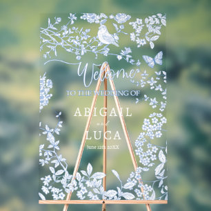 Blue Chinoiserie Toile Jouy Wedding Welcome Sign