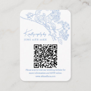 Blue Chinoiserie Toile Weddin Website RSVP QR code Enclosure Card