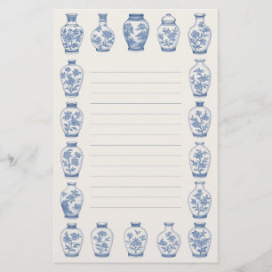 Blue Chinoiserie Vase Stationery – Elegant Lined 