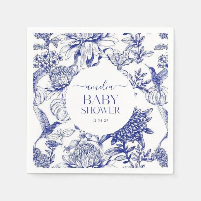 Blue Chinoiserie Victorian Floral baby shower Napkin (Front)