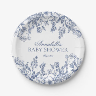 Blue Chinoiserie Vintag Floral Baby Shower Dessert Paper Plate