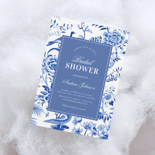 Blue chinoiserie vintage bridal shower invite