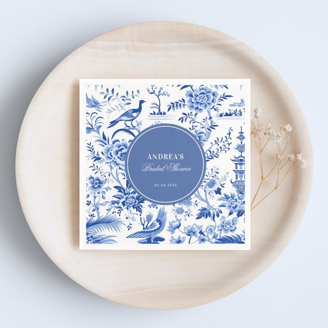 Blue chinoiserie vintage bridal shower napkin (Creator Uploaded)