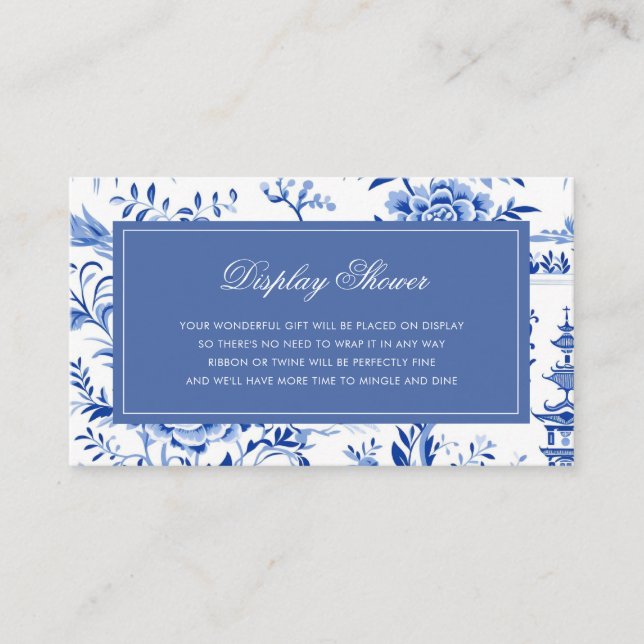 Blue Chinoiserie Vintage Display Shower Request Enclosure Card (Front)