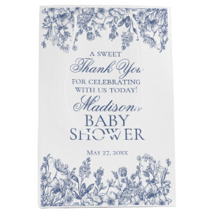 Blue Chinoiserie Vintage Floral Baby Shower Favour Medium Gift Bag