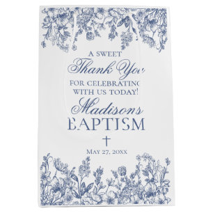 Blue Chinoiserie Vintage Floral Baptism Favours Medium Gift Bag