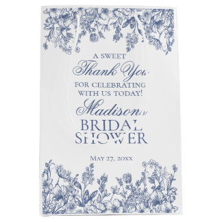 Blue Chinoiserie Vintage Floral Bridal Shower Medium Gift Bag